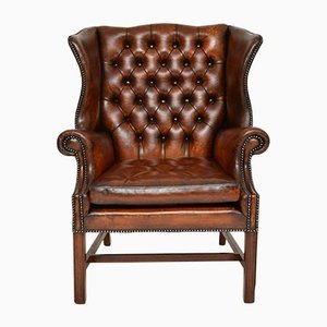 Vintage Leather Wing Back Armchair