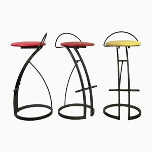 Steel Bar Stools and Imitation Leather, 1980s, Set of 3