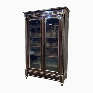 Napoleon III Bookcase in Mahogany with Brass Fillets, 19th Century