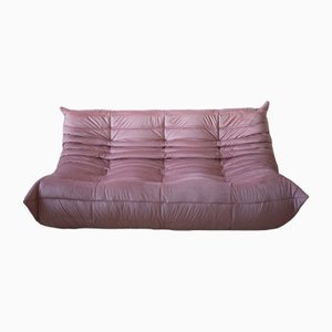 Vintage Pink Leather 3-Seat Togo Sofa by Michel Ducaroy for Ligne Roset
