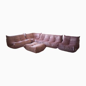 Pink Pearl Velvet Togo Living Room by Michel Ducaroy for Ligne Roset, Set of 5