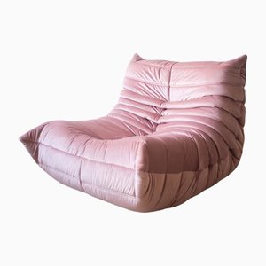 Togo Lounge Chair in Pink Pearl Velvet Fabric by Michel Ducaroy for Ligne Roset