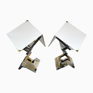 Spanish Brass and Metal Chrome Lamps from Lumica, 1970s, Set of 2
