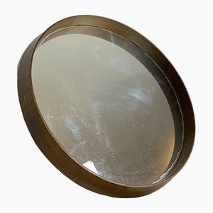 Round Italian Wooden Wall Mirror, 1950s