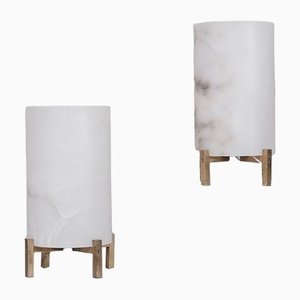 Mid-Century Brass and Alabaster Table Lamps, Set of 2