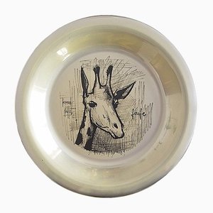 Sterling Silver Plated Wall Plate Giraffe by Bernard Buffet, 1970s