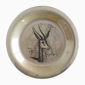 Assiette Murale Gazelle en Argent Sterling par Bernard Buffet, 1970s