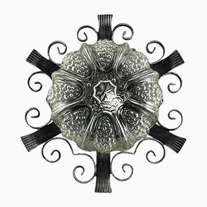 Brutalistische Mid-Century Wandlampe aus Eisen & Glas