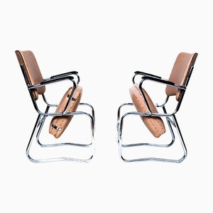 Mid-Century Steel Tube and Leather Armchairs, Holland, 1950s, Set of 2