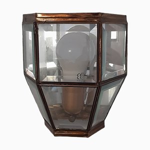 Lampada da parete vintage in ottone e vetro, Spagna, anni '80