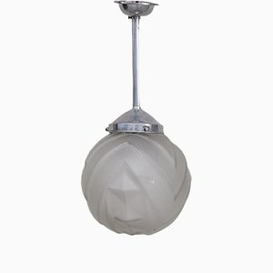 Lámpara colgante Art Déco de vidrio grabado y metal