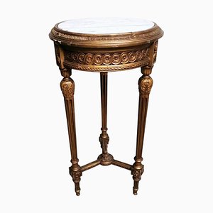 Französischer Guèridon Tisch im Louis XVI Stil aus vergoldetem Holz und Carrara Marmor
