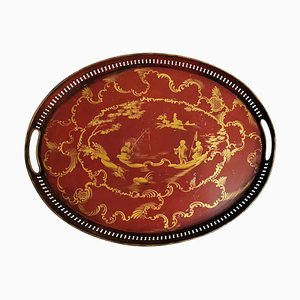 French Napoleon III Style Tray in Metal with Gold Paint