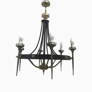 Forged Metal and Brass Chandelier, 1950s