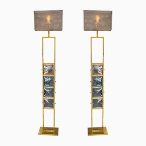 Murano and Brass Glass Lamps, Set of 2