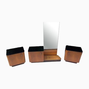 Art Deco Bedside Tables and Mirror, Set of 3