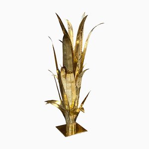 Brass Agave Floor Lamp Attributed to Maison Jansen, 1970s