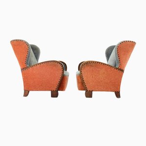 Large Wing Chairs, Czechoslovakia, 1940s, Set of 2