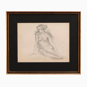 Guillaume Dulac, Portrait of Seated Nude, 1920er, Bleistiftzeichnung, gerahmt