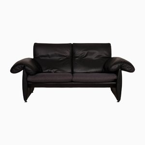 2-Seater Black Leather Sofa from De Sede