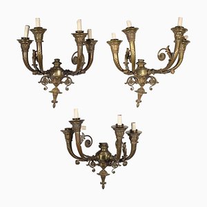 Four-Arm Sconces in Gilded Bronze, Italy, 20th Century, Set of 3