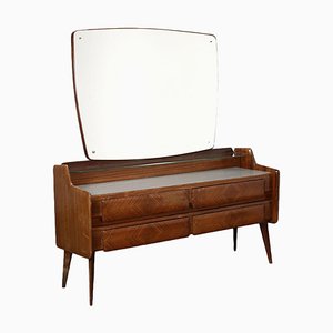 Dresser in Veneered Wood with Mirror, Italy, Mid-20th Century