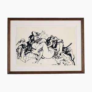 Vyacheslav Sawich Mikhailov, Figurative Composition, Late 20th or Early 21st Century, Ink on Paper, Framed
