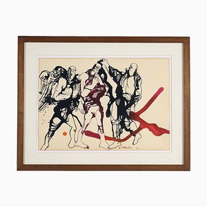 Vyacheslav Sawich Mikhailov, Figurative Composition, Late 20th or Early 21st Century, Ink on Paper, Framed