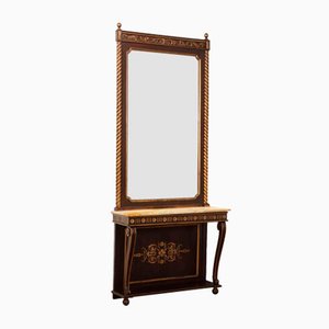 Floral Mahogany Console with Mirror