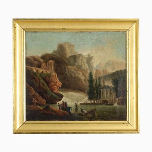 Flusslandschaft mit dem Vestatempel in Tivoli, 19. Jh., Öl auf Leinwand, Gerahmt
