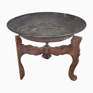 Large Copper Brazier with Wooden Support