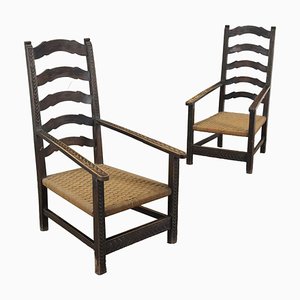 Throne Chairs in Wood, Italy, 1930s-1940s, Set of 2