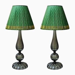 Tall Smoke Grey Murano Glass Table Lamps, Set of 2
