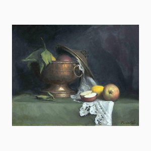 Marco Fariello, Still Life With Vase and Fruit, Original Oil Painting, 2021