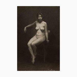 Marco Fariello, mujer joven desnuda, dibujo original, 2021