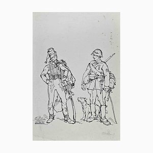 Bernard Naudin, Two Soldiers, Original Woodcut Print, Early 20th Century