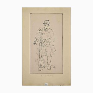 Bernard Naudin, Soldat, Gravure sur Bois Originale, Début du 20ème Siècle