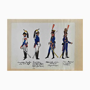 Herbert Knotel, French and Dutch Soldiers, Original Ink & Watercolor Drawing, 1940s