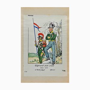Herbert Knotel, Régiment Prov. Croate (Armée Française), Dessin Original à l'Encre et à l'Aquarelle, 1940s
