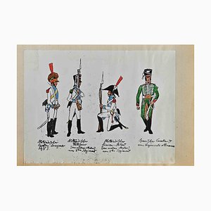 Herbert Knotel, Dutch and Spanish Soldiers, Original Ink & Watercolor Drawing, 1940s