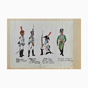 Herbert Knotel, soldados holandeses y españoles, tinta original y dibujo en acuarela, años 40