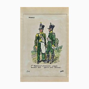 Herbert Knotel, Regiment Provisoire Croate, Original Ink & Watercolor Drawing, 1940s