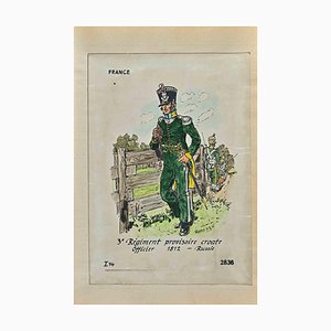 Herbert Knotel, Regiment Provisoire Croate, Original Ink & Watercolor Drawing, 1940s