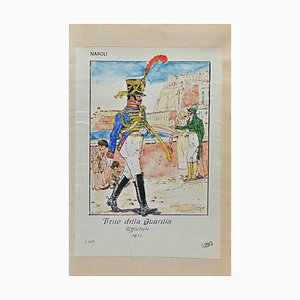 Herbert Knotel, Treno della Guardia Ufficiale 1811, Original Ink & Watercolor Drawing, 1940s