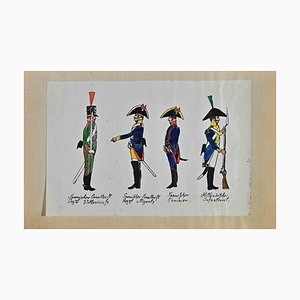 Herbert Knotel, Spanish and Dutch Soldiers, Original Ink & Watercolor Drawing, 1940s