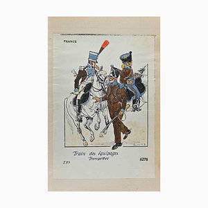Herbert Knotel, Train Des Equipages Trompettes (French Army), Ink & Watercolor Drawing, 1940s
