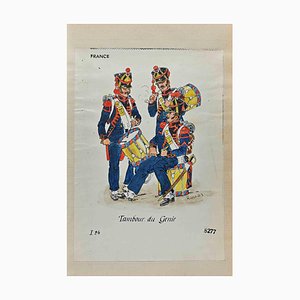 Herbert Knotel, Tambour Du Genie (French Army), Original Ink & Watercolor Drawing, 1940s