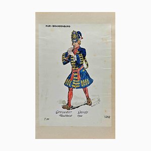 Herbert Knotel, Grenadier Guards in Kur-Brandenburg in 1700, Ink & Watercolor Drawing, 1940s