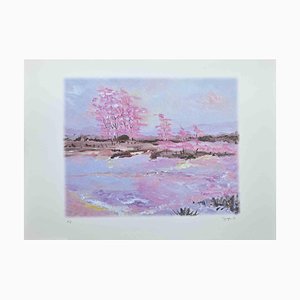 Martine Goeyens, Pink Blossoms, Original Lithograph, 2000s