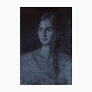 Marco Fariello, Portrait of Girl, Chalk & Charcoal Drawing, 2021
